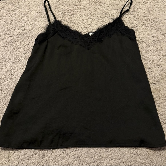Black satin B.P. Tank with lace trim in XXS - Picture 1 of 2